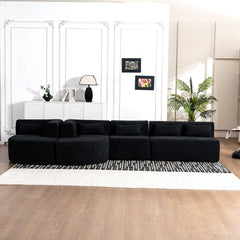 143.7" Upholstered Sofa Free-combined Sofa Couch with Two Chaise Lounge and Five Back Pillows for Living Room, Black