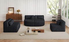 143.7" Upholstered Sofa Free-combined Sofa Couch with Two Chaise Lounge and Five Back Pillows for Living Room, Black