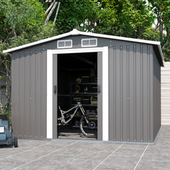 10FT x 8FT Metal Outdoor Storage Shed with Lockable Door