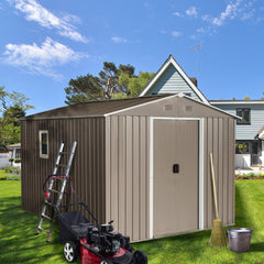 8ft x 10ft Outdoor Metal Storage Shed with Metal Floor Base,with Window,Grey