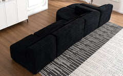 143.7" Upholstered Sofa Free-combined Sofa Couch with Two Chaise Lounge and Five Back Pillows for Living Room, Black