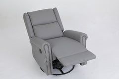 360 Degree Swivel Upholstered Manual Recliner With Nailhead Trims For LIving Room, Grey