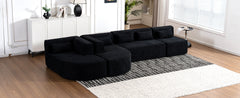 143.7" Upholstered Sofa Free-combined Sofa Couch with Two Chaise Lounge and Five Back Pillows for Living Room, Black