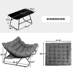 Patio Loveseat with Coffee Table, 2 Seater Oversized Outdoor Couch with Soft Cushion, 2 Pieces Patio Furniture Set, Outdoor Indoor Loveseat with Metal Frame