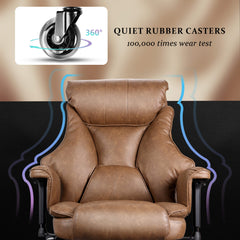 Big and Tall Office Chair 500lbs for Heavy People with Quiet Rubber Wheels, Adjustable Lumbar Support, Brown