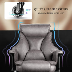 Big and Tall Office Chair 500lbs for Heavy People with Quiet Rubber Wheels, Adjustable Lumbar Support