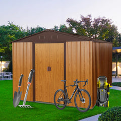 8ft x 10ft Outdoor Metal Storage Shed with Metal Floor Base,Coffee