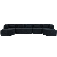 143.7" Upholstered Sofa Free-combined Sofa Couch with Two Chaise Lounge and Five Back Pillows for Living Room, Black