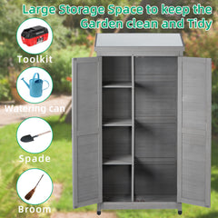 Outdoor Storage Cabinet and Metal Top,Garden Storage Shed,Outdoor 68 Inches Wood Tall Shed for Yard and Patio