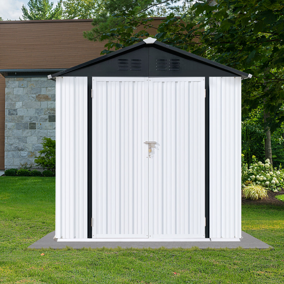 Outdoor storage sheds 4FTx6FT Apex roof White+Black