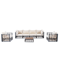 7-Piece Metal Patio Sectional Sofa Set with Thick Cushions and Coffee Table for Indoor Outdoor, Gray