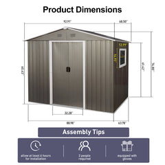 8ft x 6ft Outdoor Metal Storage Shed with Window Grey