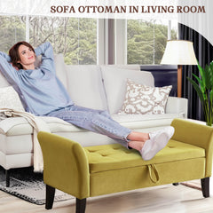 NOBLEMOOD 51.5" End of Bed Storage Bench for Bedroom Living Room, Long Sofa Storage Ottoman with Armrests & Wood Legs