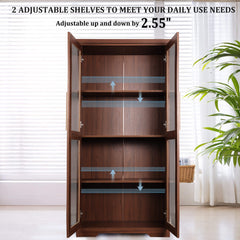 67” Tall Storage Cabinet with Tempered Glass Doors, Display Cabinet with Adjustable Shelves, Curio Cabinet, Bookshelves, Bookcase