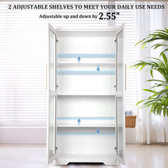 67” Tall Storage Cabinet Display Cabinet with Tempered Glass Doors,  Adjustable Shelves, Curio Cabinet, Bookshelves, Bookcase