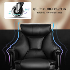 Big and Tall Office Chair 500lbs for Heavy People with Quiet Rubber Wheels, Adjustable Lumbar Support, Brown