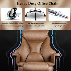 500lbs Big and Tall Office Chair for Heavy People, Heavy Duty Ergonomic Office Chair with Adjustable Lumbar Support and Wide Seat, Brown