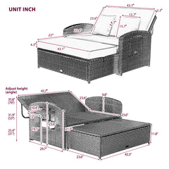 Wicker Rattan Double Chaise Lounge, 2-Person Reclining Daybed with Adjustable Back and Cushions, Free Furniture Protection Cover, White