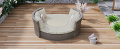 5-Piece Round Rattan Sectional Sofa Set All-Weather Sunbed Daybed with Round Liftable Table and Cushions, Gray