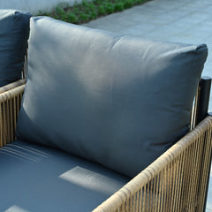 2 Pieces Outdoor Brown PE Wicker Sofa Set with Grey Cushion