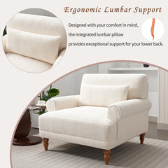 Elegant Accent Chair with Circular Armrests, Ergonomic Lumbar Support, Vintage Roman Column Legs