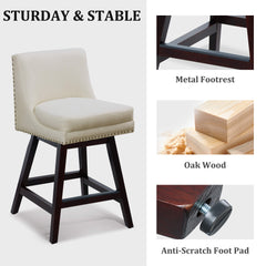 26” Counter Height Bar Stools Set of 2, Upholstered Island Chairs Stool Bar Chairs with 360° Swivel, Beige