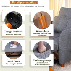 3-in-1 Sleeper Sofa Chair Bed w/ Adjustable Armrests, 3 Level Adjustable Backrest, Wood Legs & Pillow, Light Gray