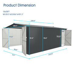 Outdoor Storage Shed 20x10 FT, Metal Garden Shed with 2 Doors and 4 Vents