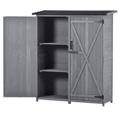 Outdoor 5.3ft Hx4.6ft L Wood Storage Shed Tool Organizer,Garden Shed, Storage Cabinet with Waterproof Asphalt Roof, Double Lockable Doors, 3-tier Shelves, Gray