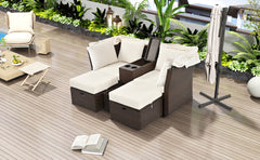 2-Seater Outdoor Double Daybed Patio Loveseat Sofa Set with Foldable Awning and Cushions, Beige