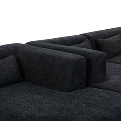 143.7" Upholstered Sofa Free-combined Sofa Couch with Two Chaise Lounge and Five Back Pillows for Living Room, Black