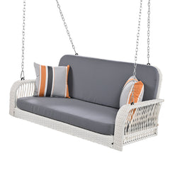 PE Wicker Porch Swing, 2-Seater Hanging Bench With Chains, Cushion