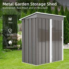 5*3FT Outdoor Storage Shed ,Tool Shed with Sloping Roof and Lockable Door,Metal Shed, Grey