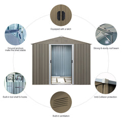 8ft x 6ft Outdoor Metal Storage Shed with Floor Base,Gray