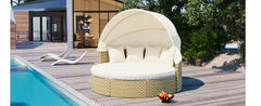 Outdoor Sectional Sofa Set Rattan Daybed with Retractable Canopy, Separate Seating and Cushion, Beige