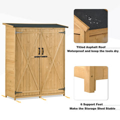 5.3ft Hx4.6ft L Wood Storage Shed Tool Organizer,Garden Shed, Storage Cabinet with Waterproof Asphalt Roof, Double Lockable Doors, 3-tier Shelves, Natural