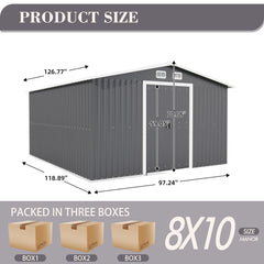 10FT x 8FT Metal Outdoor Storage Shed with Lockable Door