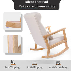 Upholstered Nursery Rocking Chair with Ottoman, Rubber Foot Pad, Detachable Storage Bag & Pillow