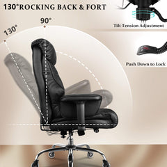 Big and Tall Office Chair 500lbs for Heavy People with Quiet Rubber Wheels, Adjustable Lumbar Support, Brown