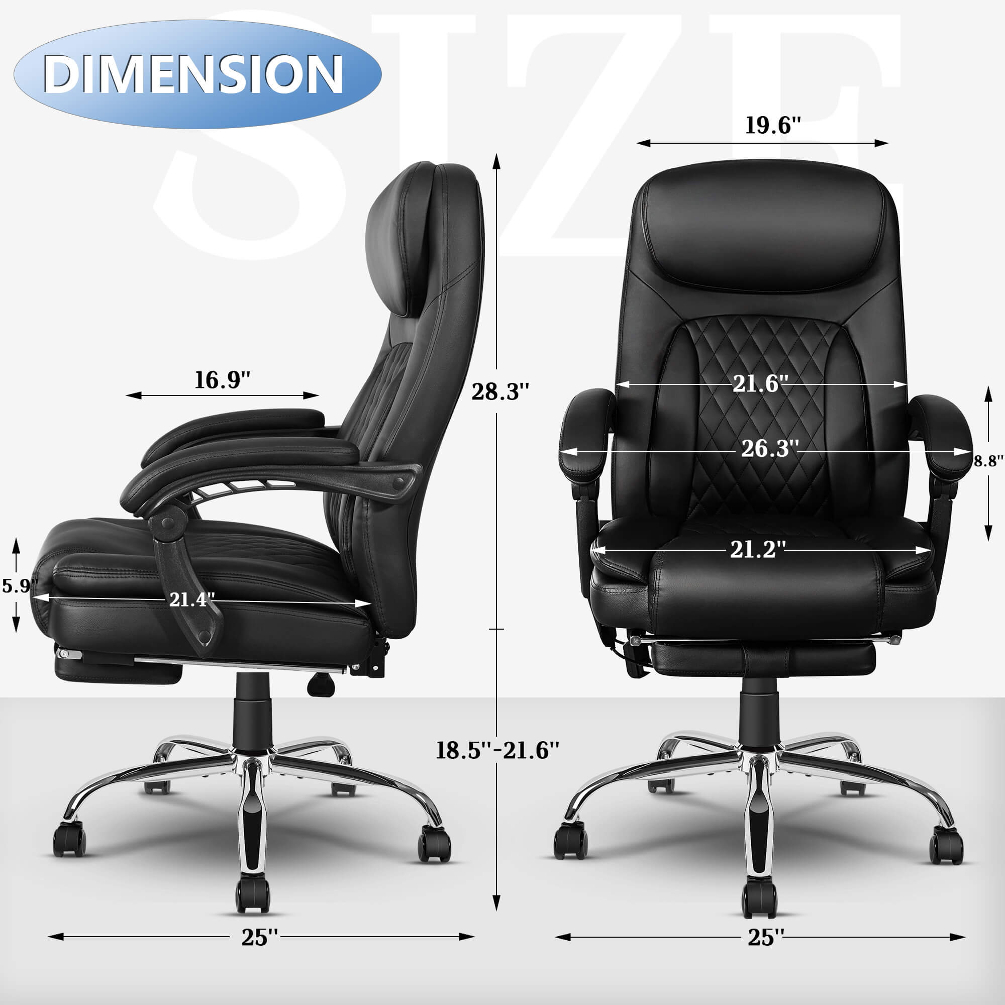 6-Point Massage Office Chair with Heating, Reclining Backrest, Footrest, Black