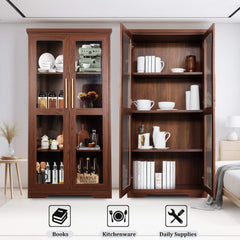 67” Tall Storage Cabinet with Tempered Glass Doors, Display Cabinet with Adjustable Shelves, Curio Cabinet, Bookshelves, Bookcase