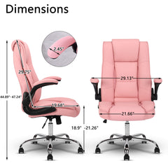 Office Chair Pink Executive Chair PU Leather Home Desk Chair with Flip-up Armrests High Back Ergonomic Swivel Chair with Wheels