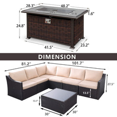 7 Pcs Patio Furniture with 48" Rectangular Fire Pit Table