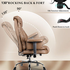 Big and Tall Office Chair 500lbs for Heavy People with Quiet Rubber Wheels, Adjustable Lumbar Support, Brown