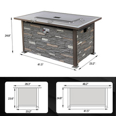 48'' Propane Gas Fire Pit Table 50000 BTU Auto-Ignition W/ Aluminum Tabletop, Waterproof Cover, Glass Beads, Gray
