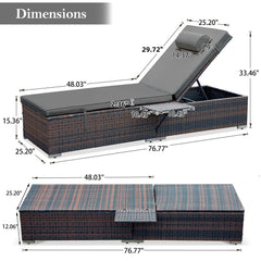 2 Pcs Patio Chaise Lounge Chairs w/ 6 Reclining Positions, Wheels & Small Pillow, Gray Cushion