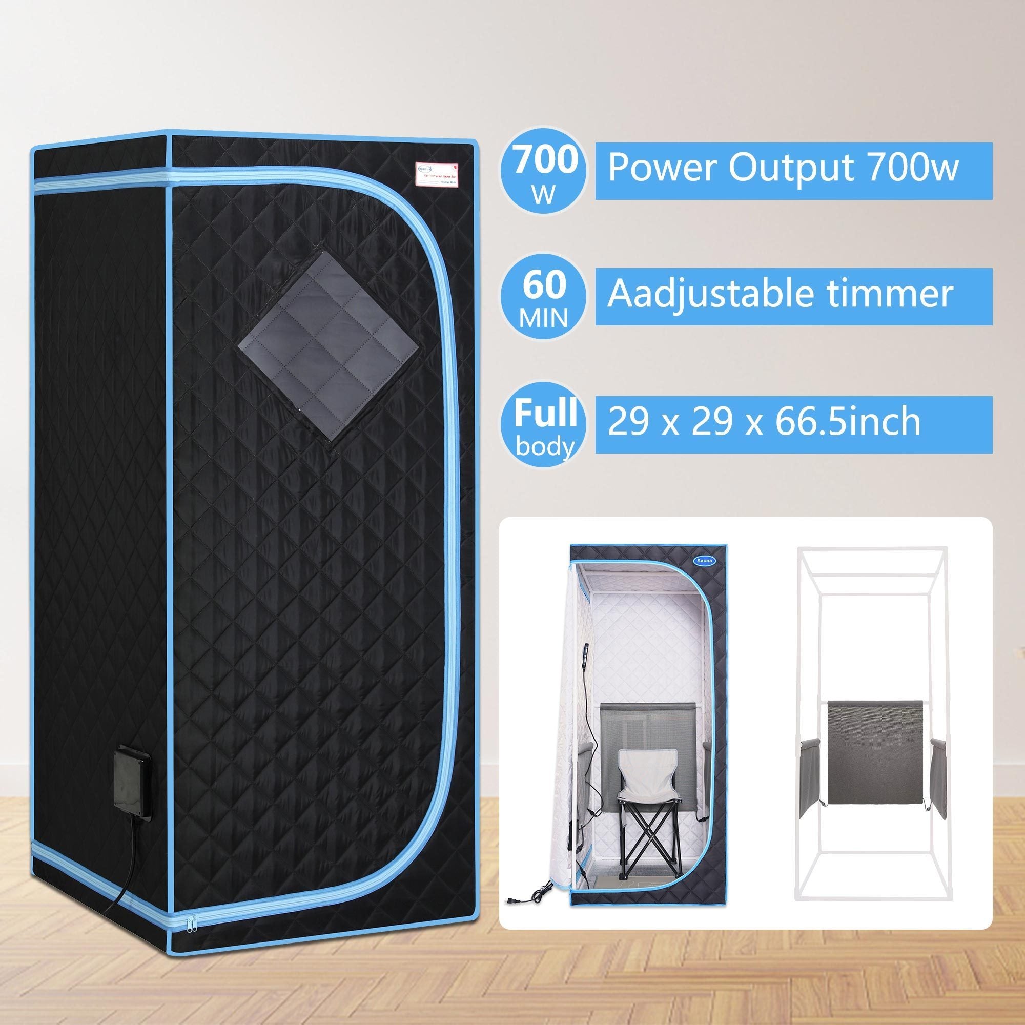Portable Full Size Black Infrared Sauna Tent with Infrared Panels, Heating Foot Pad,Controller, Foldable Chair ,Reading light, FCC Certificated