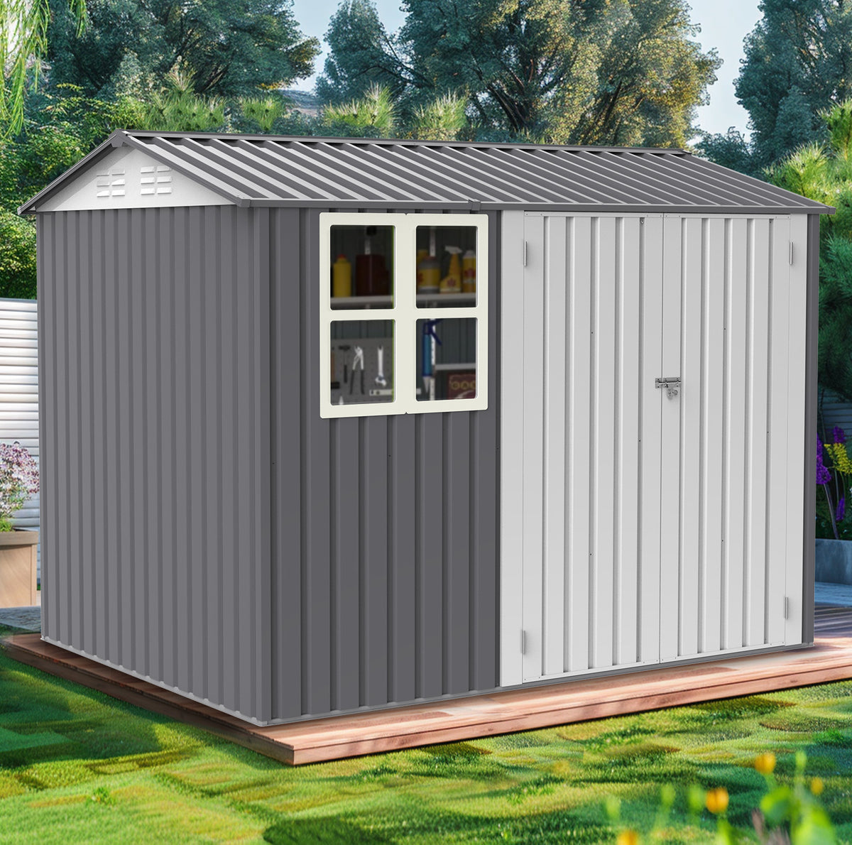 Storage Shed 6 x 8 FT Large Metal Tool Sheds with Window