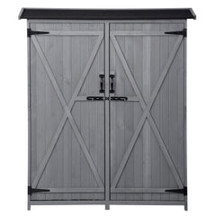 Outdoor 5.3ft Hx4.6ft L Wood Storage Shed Tool Organizer,Garden Shed, Storage Cabinet with Waterproof Asphalt Roof, Double Lockable Doors, 3-tier Shelves, Gray