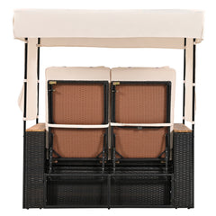 2-Piece Outdoor Rattan Bench Lounge Set, with Canopy, UV Protection Fabric & Waterproof Cushions and Adjustable Backrest